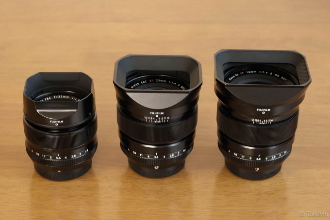 角型フードで統一したXF35mm XF23mm XF16mm