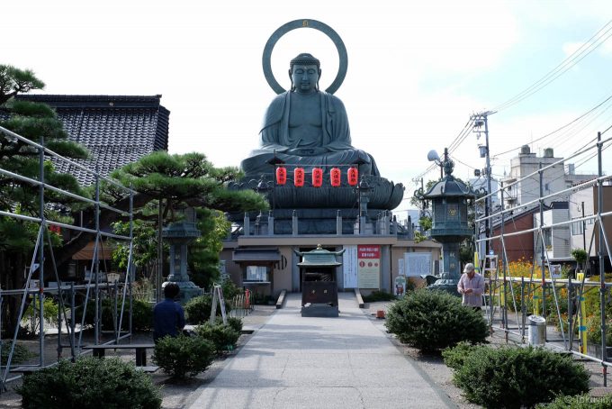 市街地の中に現れる高岡大仏
