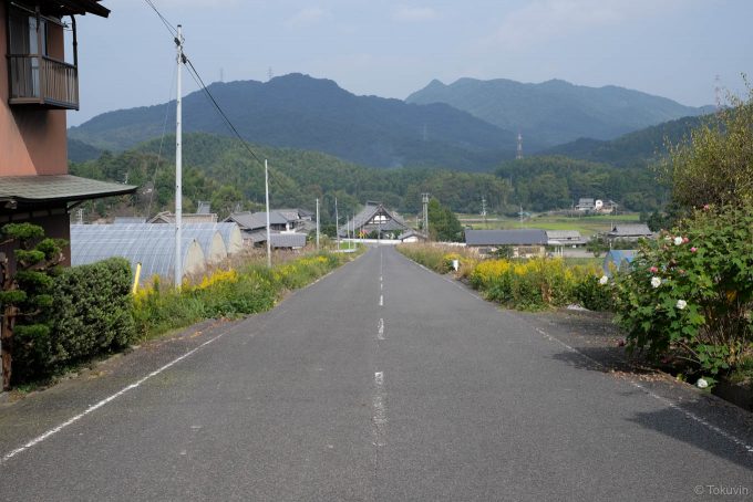 駅前から緩やかに下っていく道路