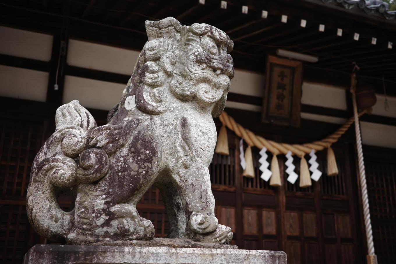 千郷神社の狛犬と拝殿。